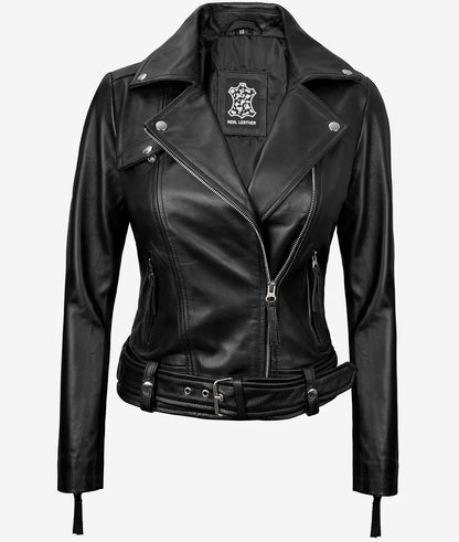 Women's Asymmetrical Black Leather Biker Jacket image 0