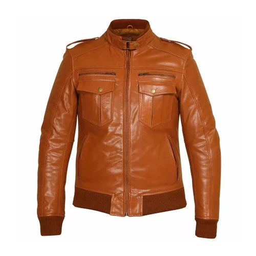 Men's Tan Touring Motorcycle Leather Jacket image 0
