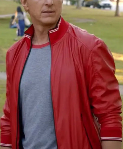 William Zabka Cobra Kai Red Bomber Leather Jacket image 0