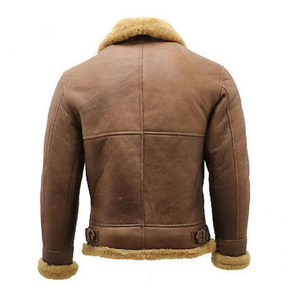 Men's Faux Shearling Premium Brown Leather Jacket image 1