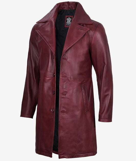 Men's Maroon 3/4 Length Real Leather Car Coat image 0