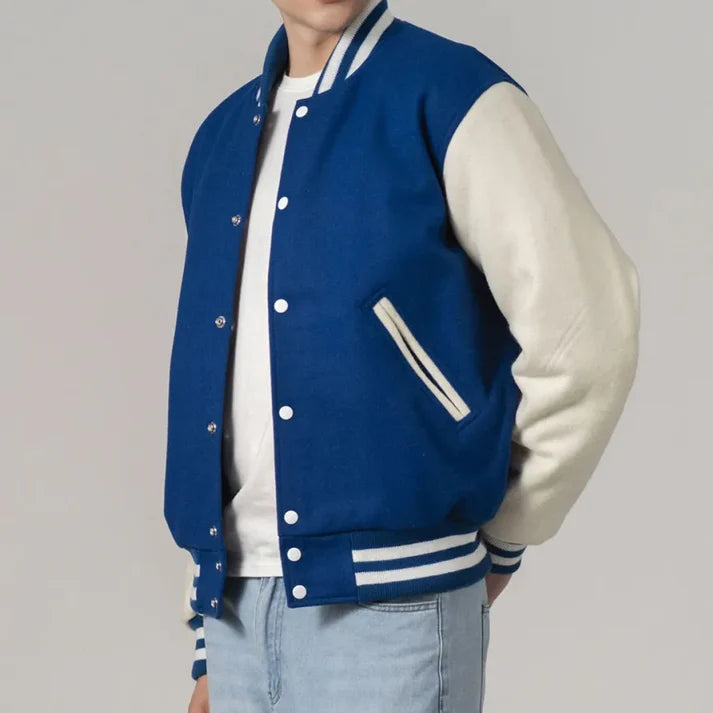 Men's Customizable Royal Blue & White All-Wool Varsity Jacket image 1