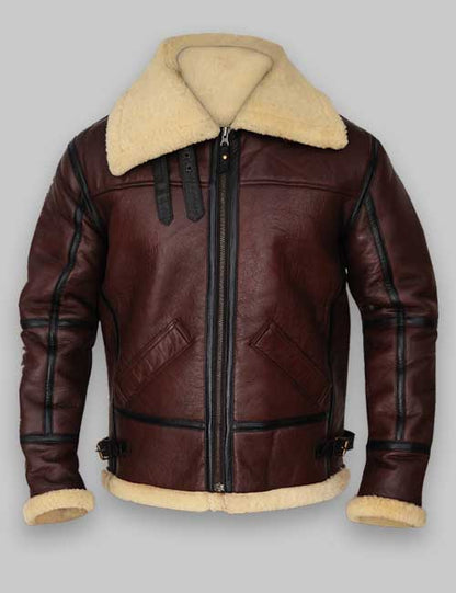 B3 RAF Men Shearling Brown Leather Jacket image 0