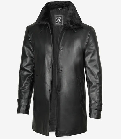 Men's Premium Black Leather Jacket with Shearling Collar image 1