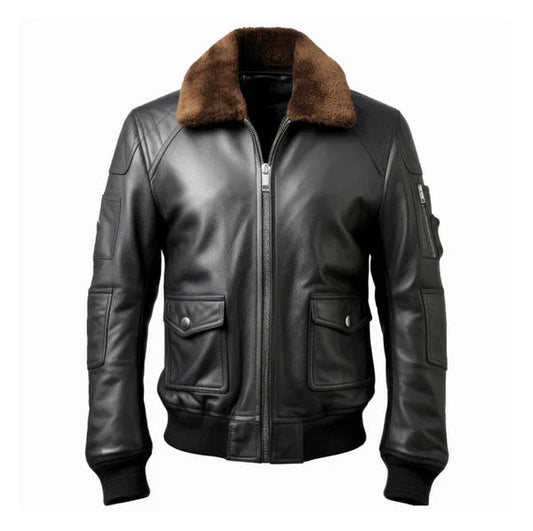 Men's B3 Pilot Faux Shearling Bomber Black Leather Jacket image 0