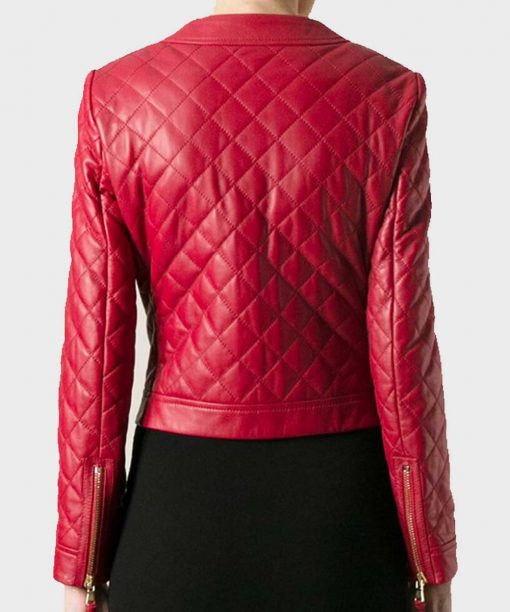 Womens Quilted Red Leather Jacket image 3