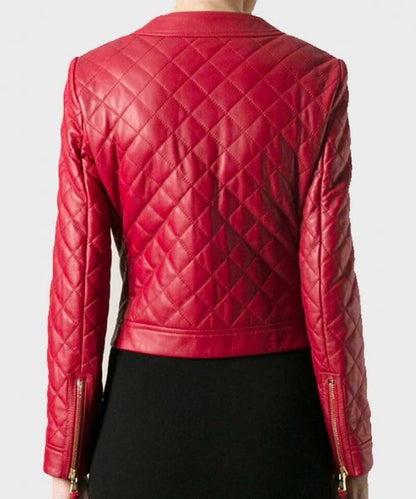 Womens Quilted Red Leather Jacket image 3