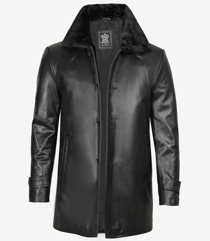 Men's Premium Black Leather Jacket with Shearling Collar image 0
