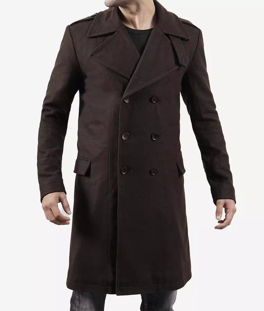 Men's Chocolate Brown Double-Breasted Wool Coat image 0