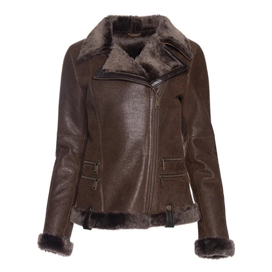 Women's Merino Tobacco Shearling Leather Jacket image 0