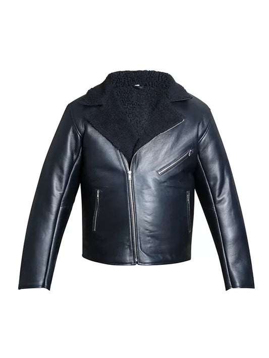 Mens Luxury Shearling Black Leather Jacket image 0