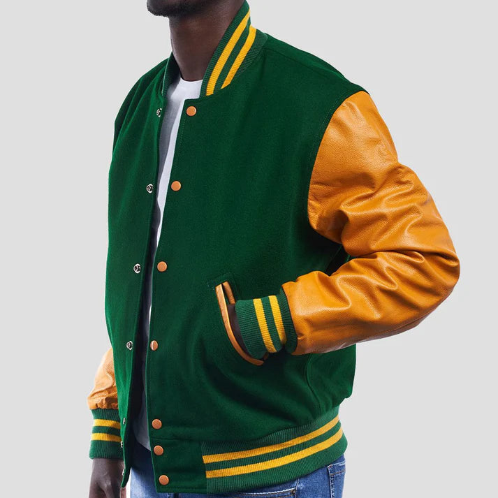 Men's Kelly Green & Bright Gold Wool Varsity Jacket image 1