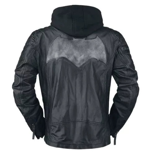 Batman Black Biker Genuine Leather Jacket with Removable Hoodie image 1