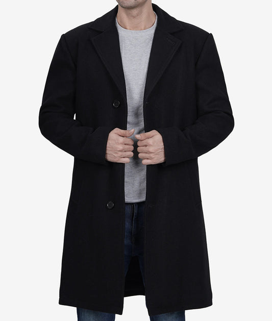 Men's Black Single-Breasted Fit Wool Coat image 0