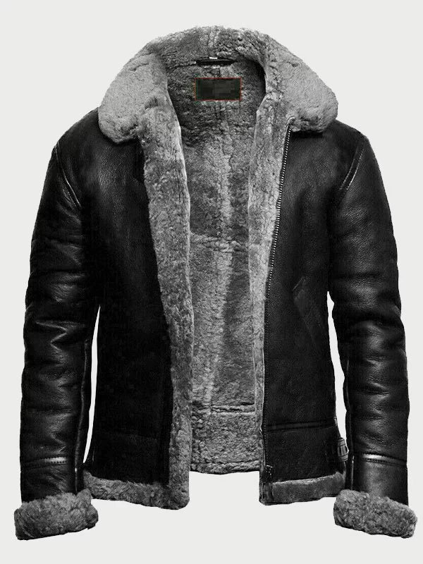 B3 Bomber Black Fur Pilot Leather Jacket image 0
