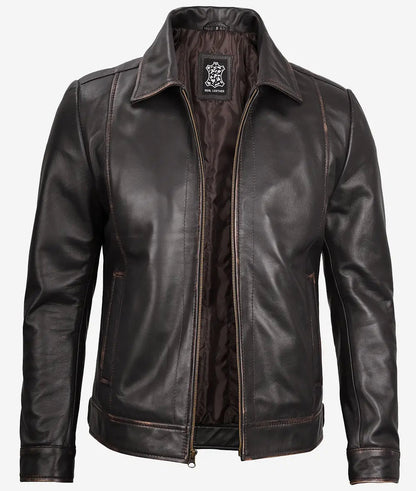 Reeves Men's Dark Brown Shirt Collar Leather Jacket image 1
