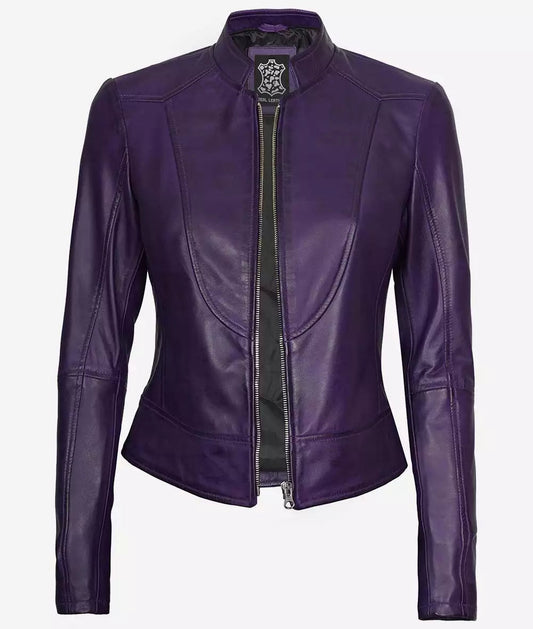 Women's Modern Purple Fit Biker Leather Jacket image 0