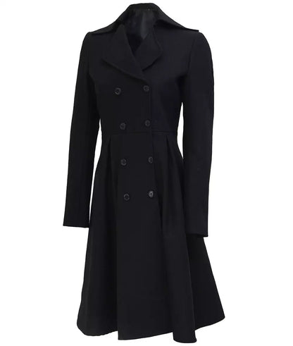 Carol Women's Black Double Breasted Wool Trench Coat image 1
