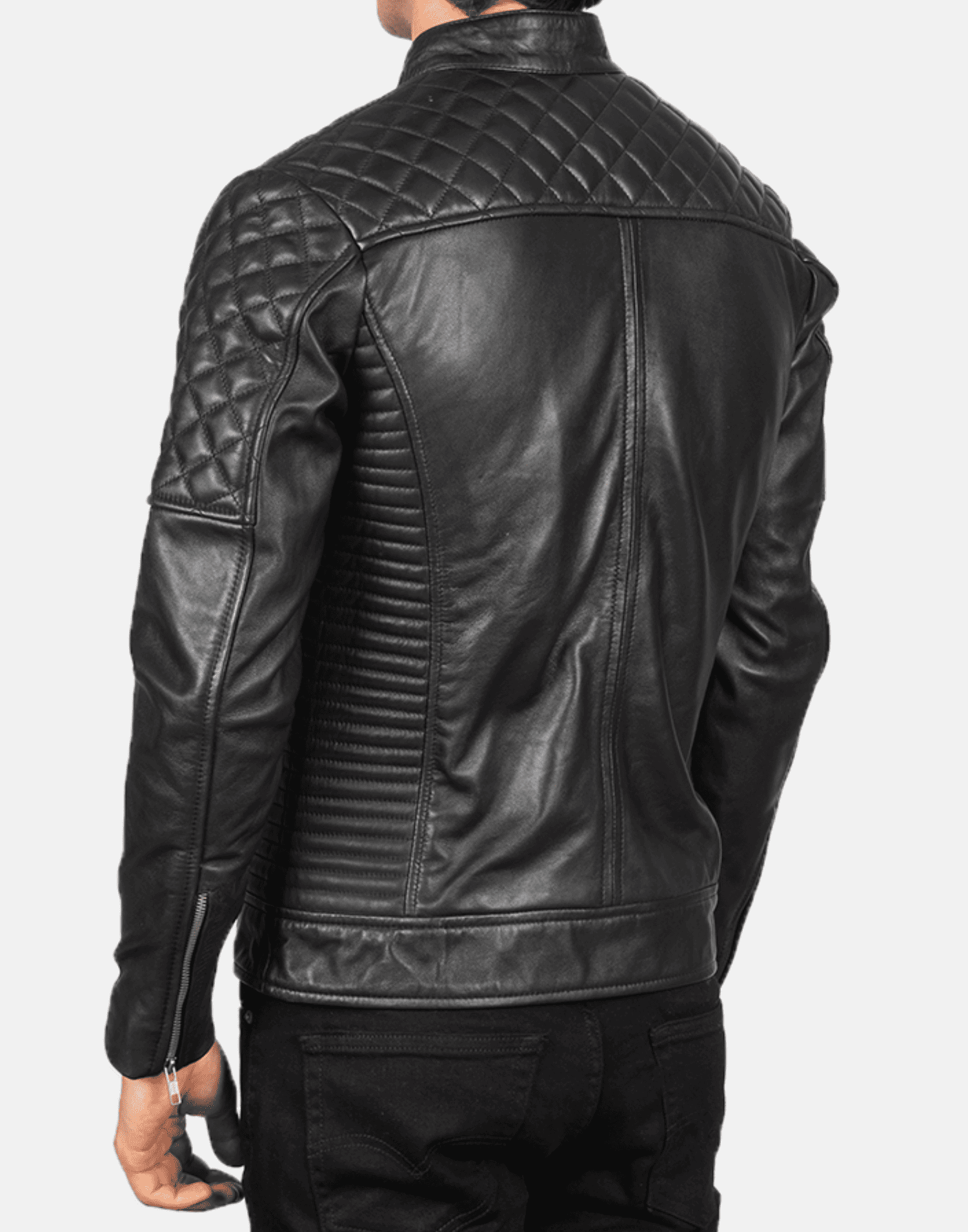 Black Fernando Quilted Biker Leather Jacket image 1