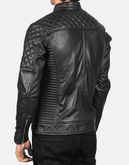 Black Fernando Quilted Biker Leather Jacket image 1
