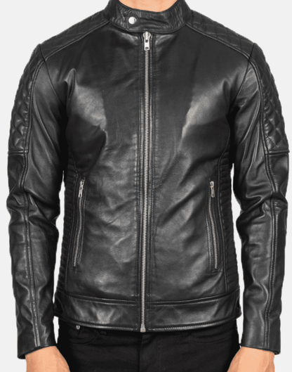 Black Fernando Quilted Biker Leather Jacket image 3