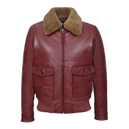Men's Aviator Jet Fighter Maroon Faux Shearling Bomber Leather Jacket image 0
