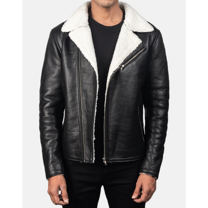 Alberto White Shearling Black Leather Jacket image 0