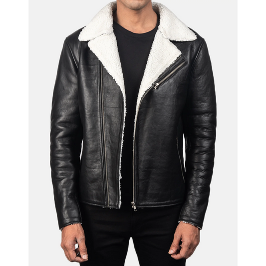 Alberto White Shearling Black Leather Jacket image 0