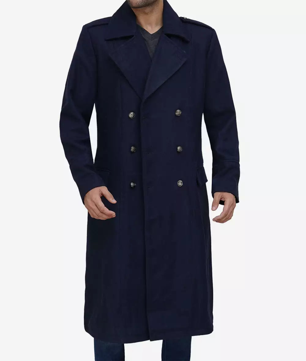Wallace Men's Double Breasted Blue Overcoat image 1