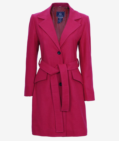 Kristi Women's Pink Notch Lapel Wool Belted Coat image 1