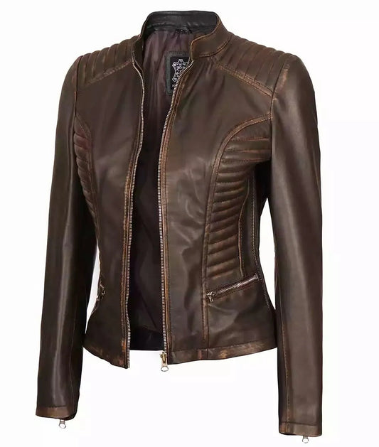 Women's Ruboff Brown Slim Fit Leather Jacket image 0