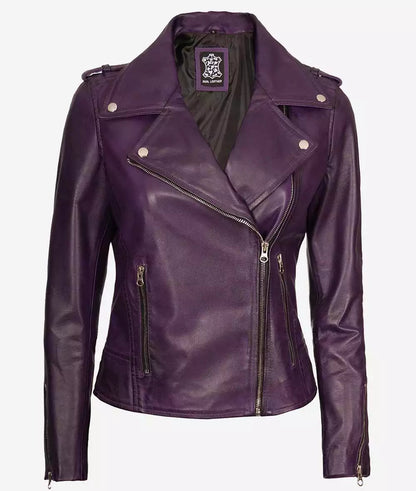 Women's Asymmetrical Purple Lambskin Motorcycle Jacket image 0
