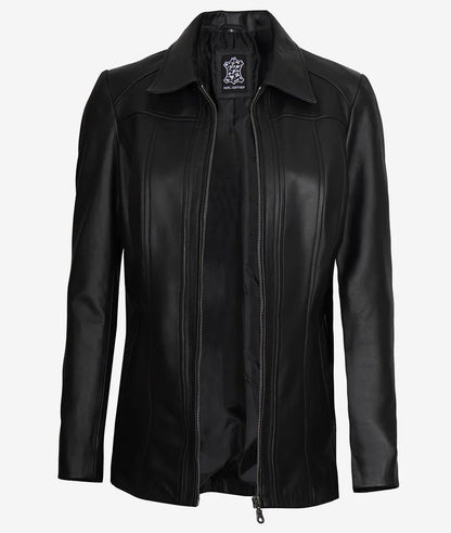Marsha Women's Black 3/4 Long Leather Coat image 1