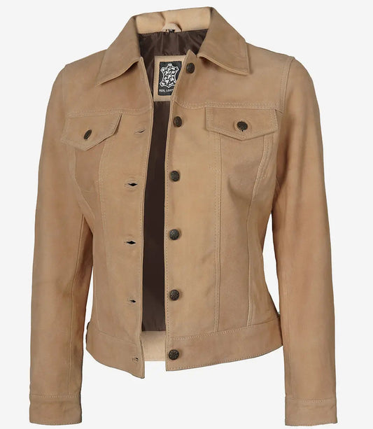 Women's Camel Classic Suede Trucker Jacket image 0