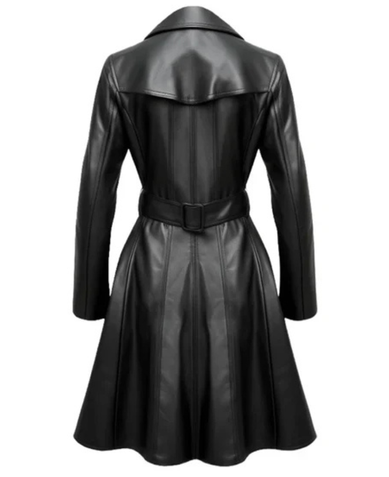 Women's Black Lumos Long Leather Coat image 1