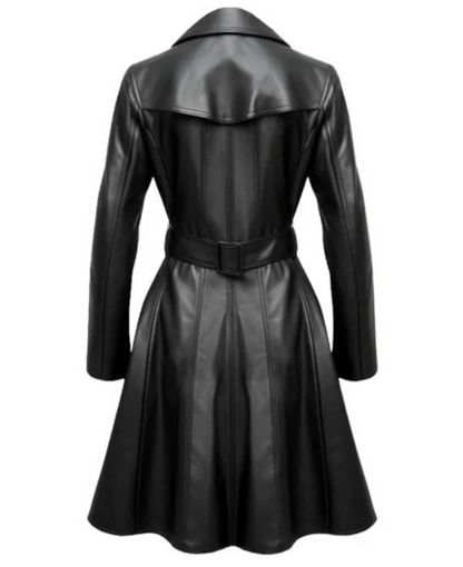 Women's Black Lumos Long Leather Coat image 1