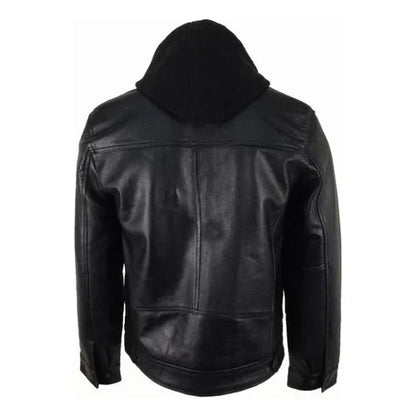 Men's Renegade Hooded Black Leather Jacket image 1