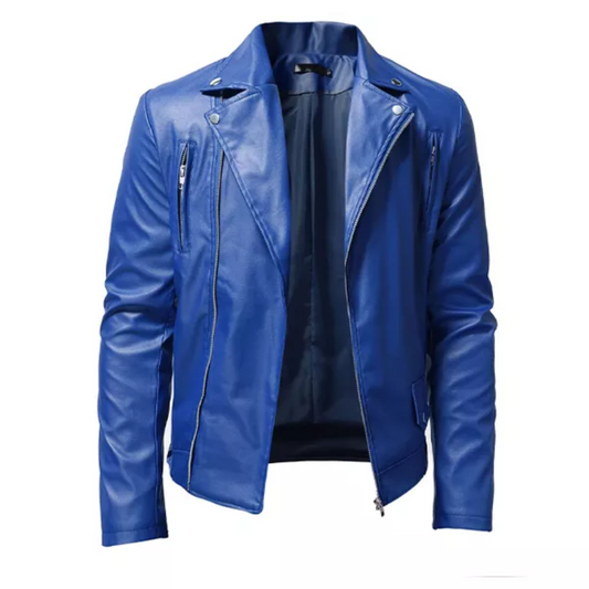 Blue Leather Jacket Mens image 0