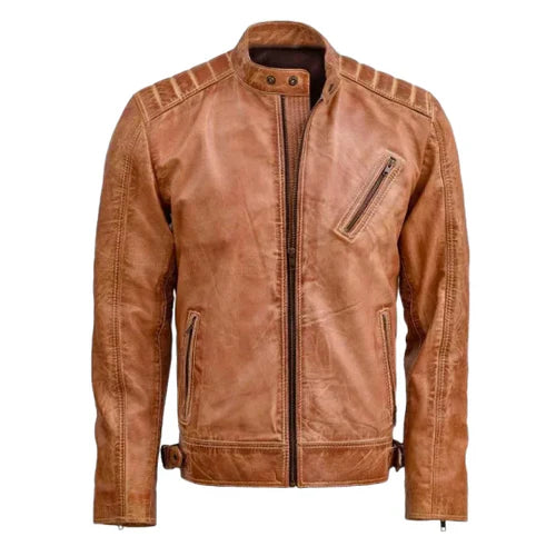 Men's Tan Nexus Biker Leather Jacket image 0