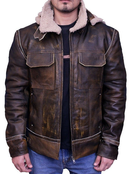 Men Aviator Leather Bomber Jacket with Fur Hood Brown image 0