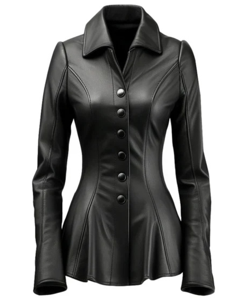 Women's Black Falk Long Leather Trench Coat image 0