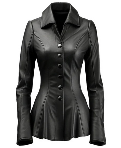 Women's Black Falk Long Leather Trench Coat image 0