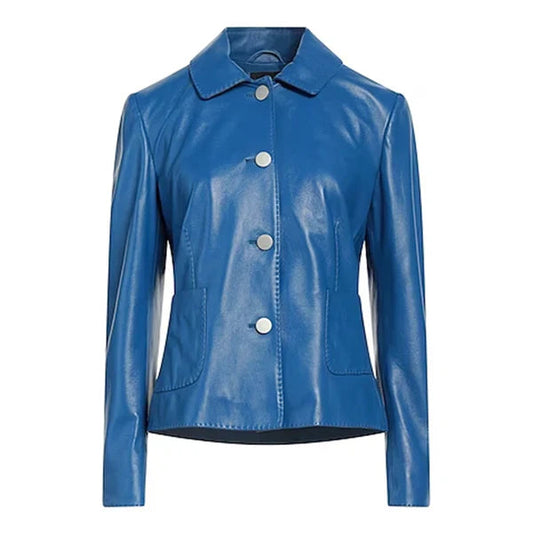 Women's Blue Tagliatore Moto Leather Jacket image 0