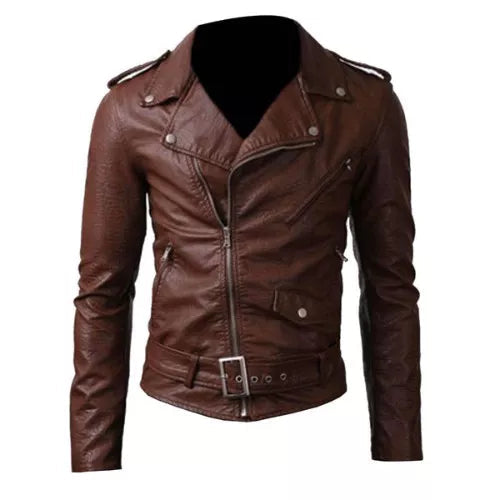 Belted Rider Brown Genuine Cowhide Leather Jacket image 0