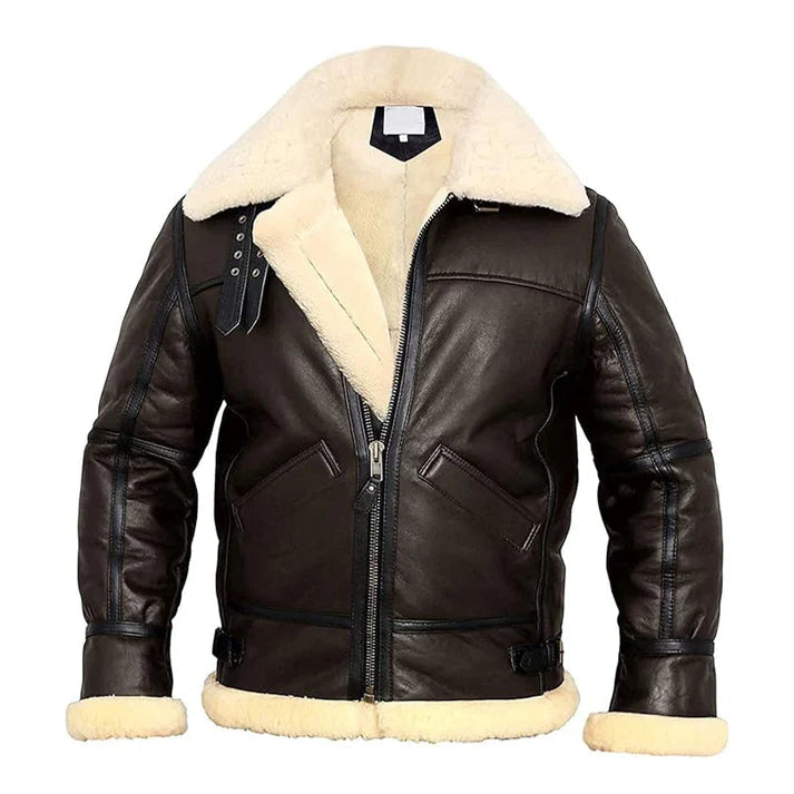 Men's Aviator Faux Shearling Real Leather Jacket image 0
