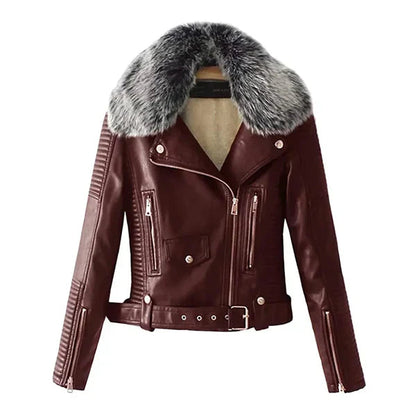 Women's Shearling Faux Fur Quilted Leather Jacket image 0