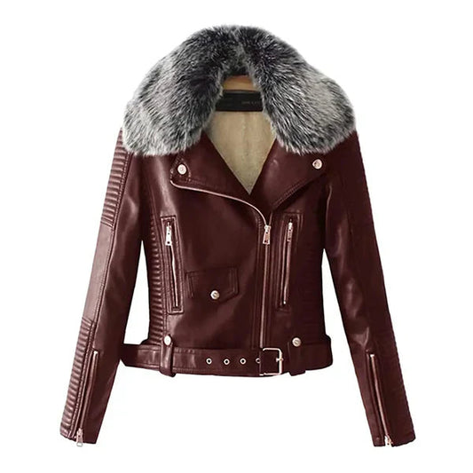Women's Shearling Faux Fur Quilted Leather Jacket image 0