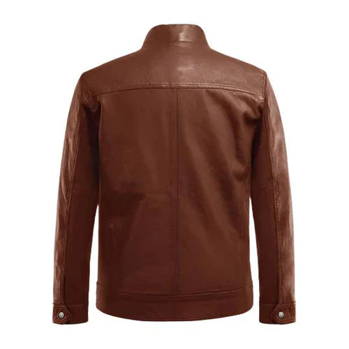 Men's Veil Tan Biker Brown Leather Jacket image 1