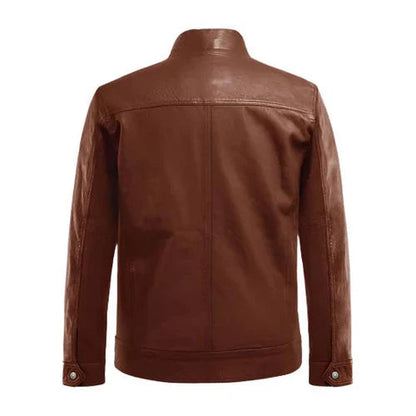 Men's Veil Tan Biker Brown Leather Jacket image 1