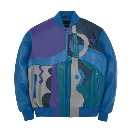 Men's Stylish Blue Pecaso Leather Jacket image 0